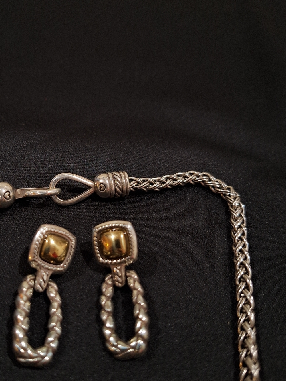 Brighton Bordeaux Necklace Earrings Set 14” Silver Gold Tone Collar Length - Picture 6 of 8